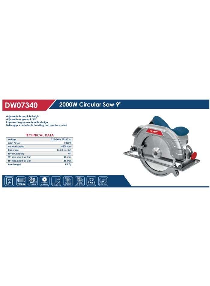 ايه بي تي منشار صنية 9 بوصه  2000 وات جسم معدن موديل APT DW07340 - Image 2